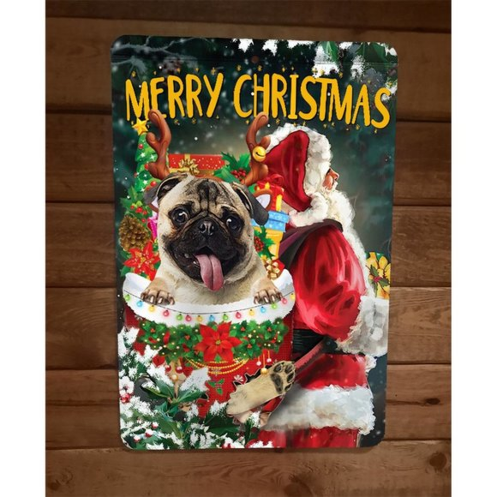 Merry Christmas Pug Dog Xmas 8x12‎ Metal Wall Sign Animal Poster #3